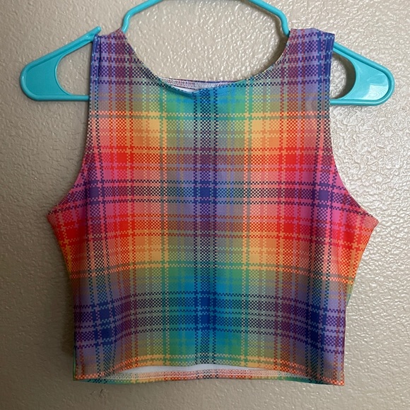 TARTAN RAINBOW WIFEY TOP - Picture 2 of 3